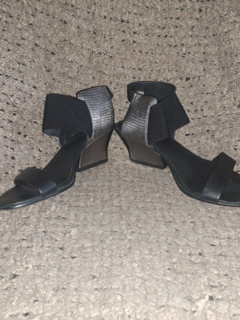 UNITED NUDE-Raila Mid-Black/Silver Metallic-Elastic Band Heels-Sz 38-Excellent - Picture 4 of 7